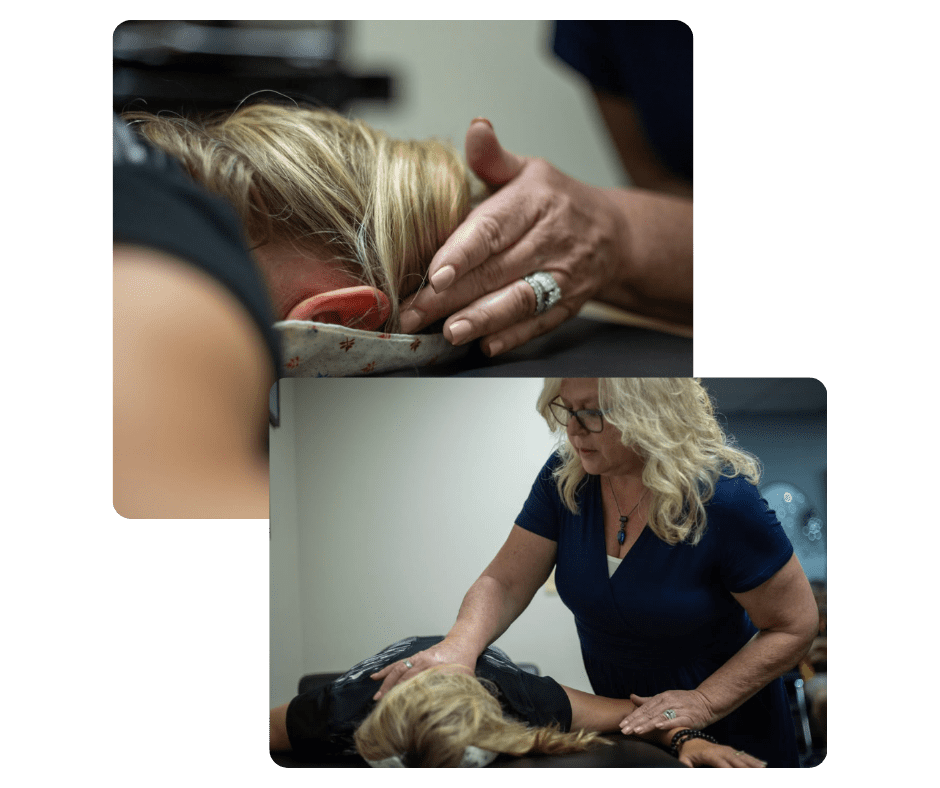 Chiropractor adjusting woman's neck on treatment table